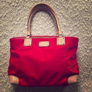 Kate Spade modern red nylon and leather tote